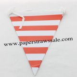 Red Striped Paper Triangle Bunting Flags 20 Strings