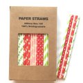 100 Pcs/Box Mixed Green Red Pink Summer Shortcake Paper Straws