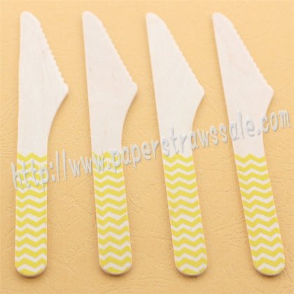 Wooden Knives with Yellow Chevron Print 100pcs
