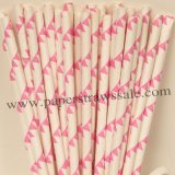 Hot Pink Bunting Print Paper Straws 500pcs
