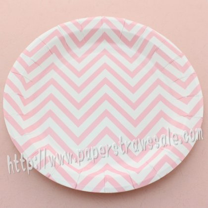 9" Round Paper Plates Pink Chevron 60pcs