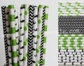 200pcs Lime Green and Black Paper Straws Mixed