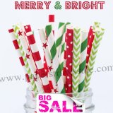 250pcs MERRY & BRIGHT Christmas Paper Straws Mixed