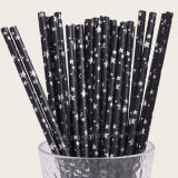 Assorted Star Paper Straws Black Silver Foil 500 pcs