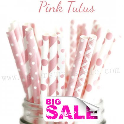 250pcs Pink Tutus Themed Paper Straws Mixed