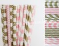 300pcs Pink and Gold Party Paper Straws Mixed