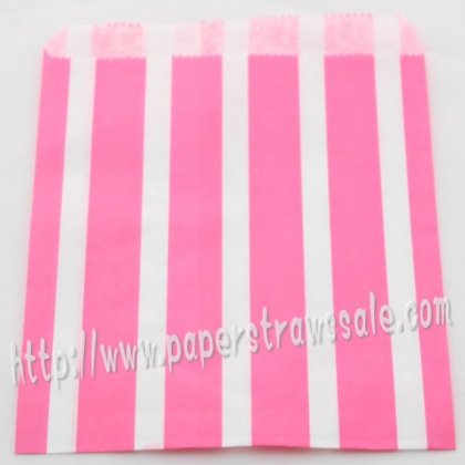 Hot Pink Vertical Striped Paper Favor Bags 400pcs