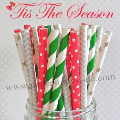 200pcs Tis The Season Theme Paper Straws Mixed [themedstraws010]