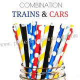 200pcs TRAINS & CARS Paper Straws Mixed