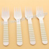 Wooden Forks Gold Striped Printed 100pcs