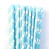 White Polka Dot Light Blue Paper Straws 500 Pcs