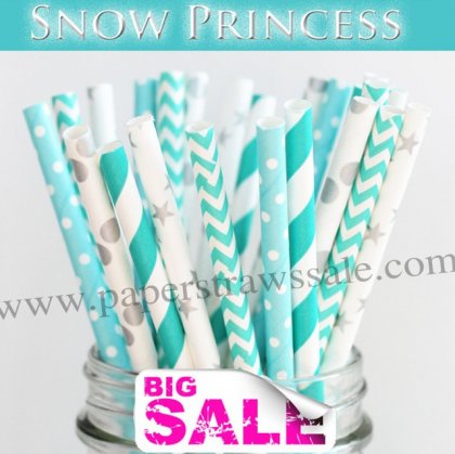 250pcs SNOW PRINCESS Themed Paper Straws Mixed