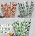 Gold Foil Striped Paper Straws 1500pcs Mixed 3 Colors
