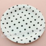9" Round Paper Plates Black Polka Dot 60pcs