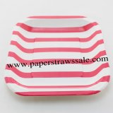 7" Striped Square Paper Plates Deep Pink 60pcs