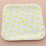7" Yellow Polka Dot Square Paper Plates 60pcs