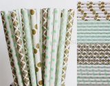 200pcs Mint and Gold Party Paper Straws Mixed