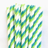 Green Teal Blue Double Stripe Paper Straws 500pcs