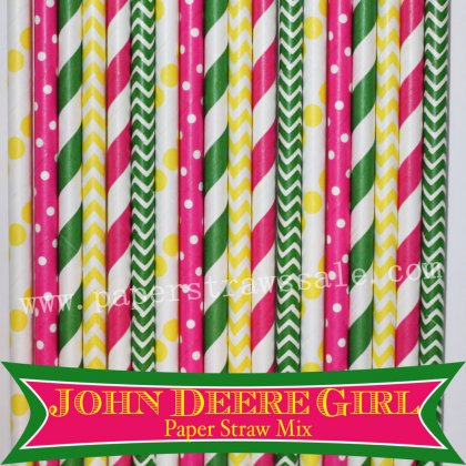300pcs John Deere Girl Party Paper Straws Mixed