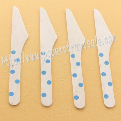 Wooden Knives with Blue Polka Dot Print 100pcs