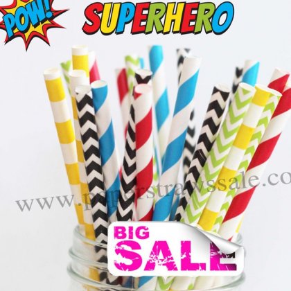 250pcs SUPERHERO Party Paper Straws Mixed [themedstraws090]