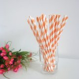 Peach Light Orange Striped Paper Straws Wholesale 500pcs