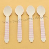 Baby Pink Striped Wooden Spoons 100pcs