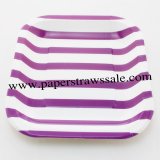 7" Striped Square Paper Plates Purple 60pcs