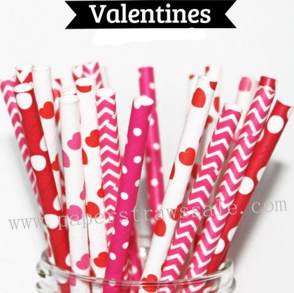 250pcs Valentines Themed Paper Straws Mixed