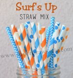 250pcs Surfs Up Blue Orange Paper Straws Mixed