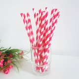 Paper Straws with Deep Pink Stripe Print 500pcs