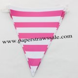 Deep Pink Striped Party Bunting Flags 20 Strings