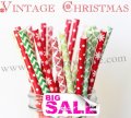 300pcs VINTAGE CHRISTMAS Paper Straws Mixed