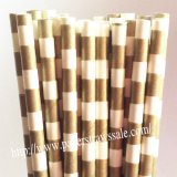 Gold and White Sailor Stripe Paper Straws 500pcs