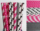 200pcs Deep Pink and Black Paper Straws Mixed