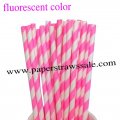 Fluorescent Hot Pink Striped Paper Straws 500pcs