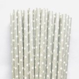 White Swiss Dot Silver Paper Straws 500 Pcs