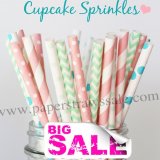 250pcs CUPCAKE SPRINKLES Themed Paper Straws Mixed
