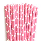 Hot Pink with White Heart Paper Straws 500 pcs