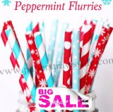 250pcs PEPPERMINT FLURRIES Themed Paper Straws Mixed