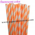Fluorescent Orange Striped Paper Straws 500pcs