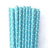 White Swiss Dot Blue Paper Straws 500 Pcs
