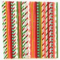 100 Pcs/Box Mixed 10 Metallic Christmas Styles Paper Straws