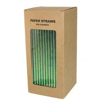 250 pcs/Box Iridescent Green Foil Paper Straws [greeniridescentstraws250]