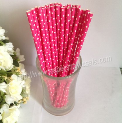 Deep Pink Paper Straws Tiny Polka Dot 500pcs [npaperstraws023]