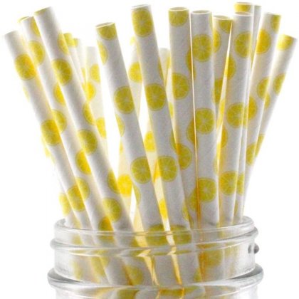 Fruit Print Yellow Lemon Paper Straws 500 pcs [lemonpaperstraws001]