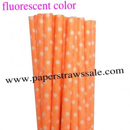 Fluorescent Orange Swiss Dot Paper Straws 500pcs [nfcpaperstraws004]