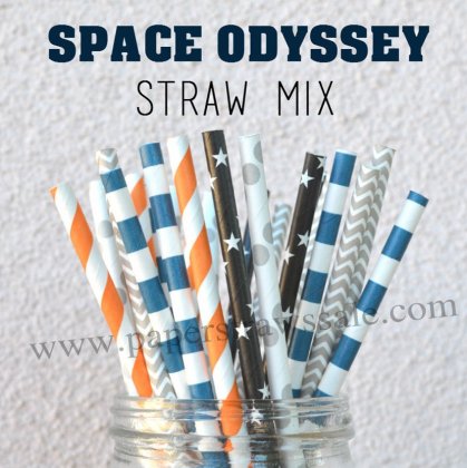 200pcs Space Odyssey Theme Paper Straws Mixed [themedstraws061]