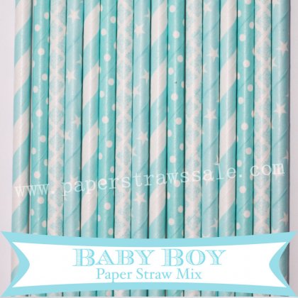 200pcs Baby Boy Blue Paper Straws Mixed [themedstraws317]