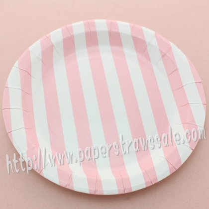 9" Round Paper Plates Pink Striped 60pcs [rpplates001]